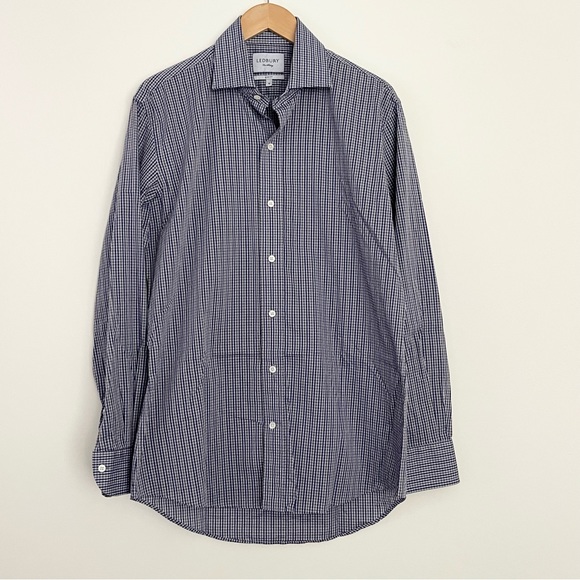 Ledbury Men’s Slim Fit 100% Cotton Purple Gingham Check size 16 - Picture 1 of 4